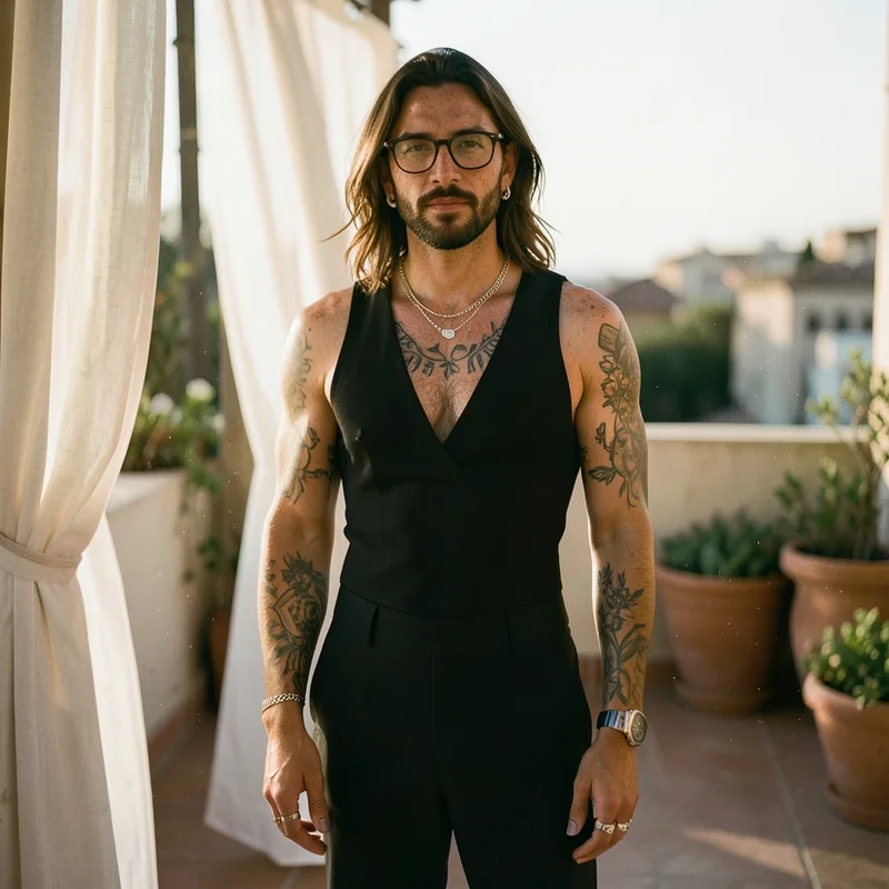 Magnetic full-body — sun-drenched Mediterranean rooftop at
